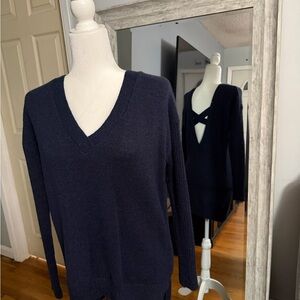 Poof! Navy V-Neck Sweater with Back Detail